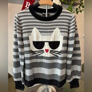 Karl Lagerfeld Striped Cat Crewneck Sweater (NEW WITH TAGS!)
